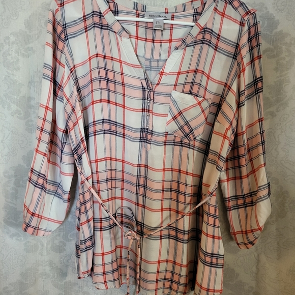 Motherhood maternity Women's Plaid 3/4 Sleeve Shirt Size L - Picture 2 of 8